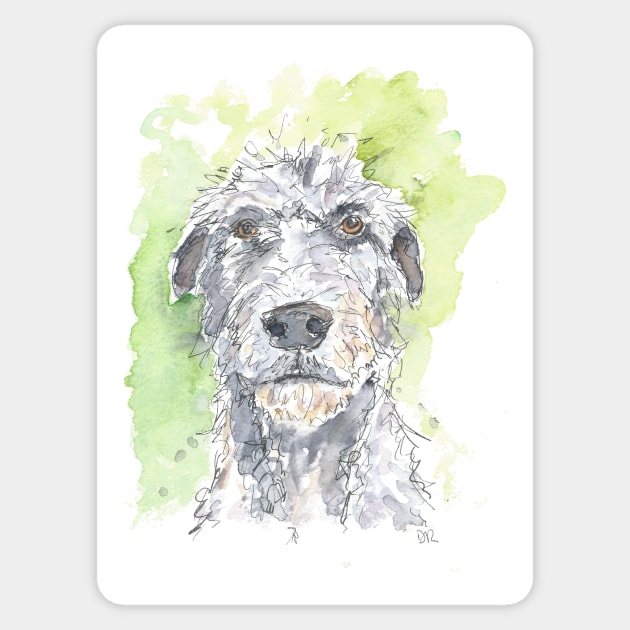 Irish Wolfhound watercolour pen drawing Sticker by DebTheZeb